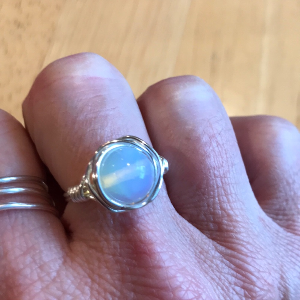 Handmade opalite ring, gemstone rings 6.5